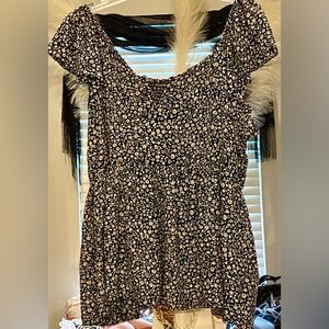 💜 Romantic Gypsy Black Floral Baby Doll Top - Size 2X